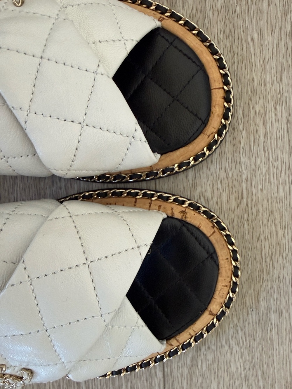 CHANEL White Quilted Lambskin Chain Mules Slides CC Logo - Picture 8 of 16